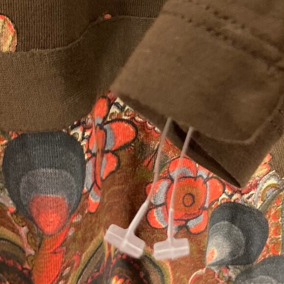 NWT DESIGUAL Top EU L~US M Brown Floral Rhinestone Art Tie-Bow-Side Long-Sleeve - Picture 6 of 11